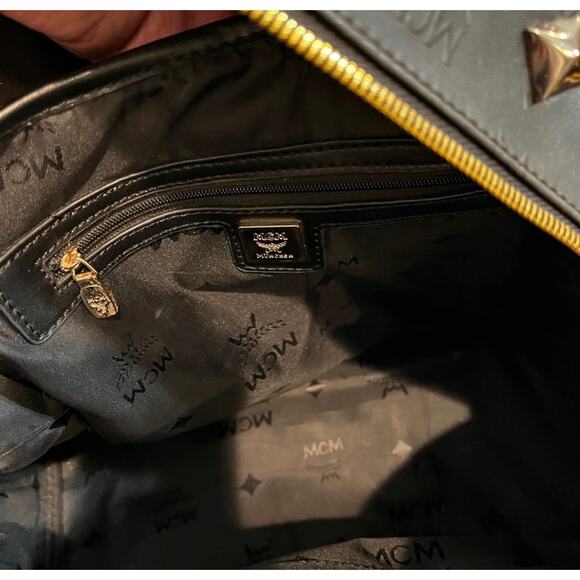 MCM Black Stark with Gold and Silver Pyramid Studs Backpack - Picture 11 of 12